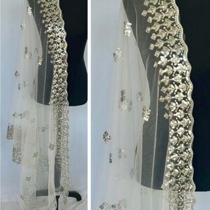 Designer white   cutwork net Embellished Sheer Scarf/dupatta/stole 92/39 inches